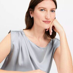 NWT LOFT Satin Pleated Shoulder Boatneck Top